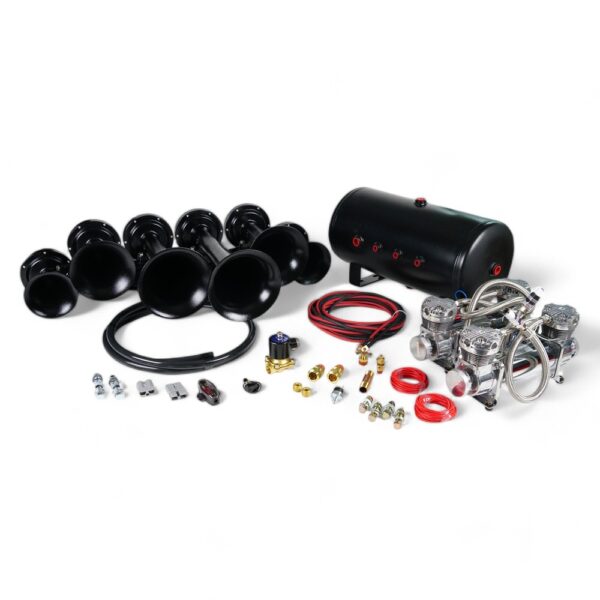 Black RC 6 Complete Train Horn Kit with double compressor