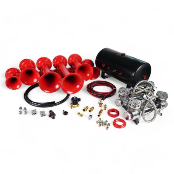 Red RC 6 Complete Train Horn Kit with double compressor