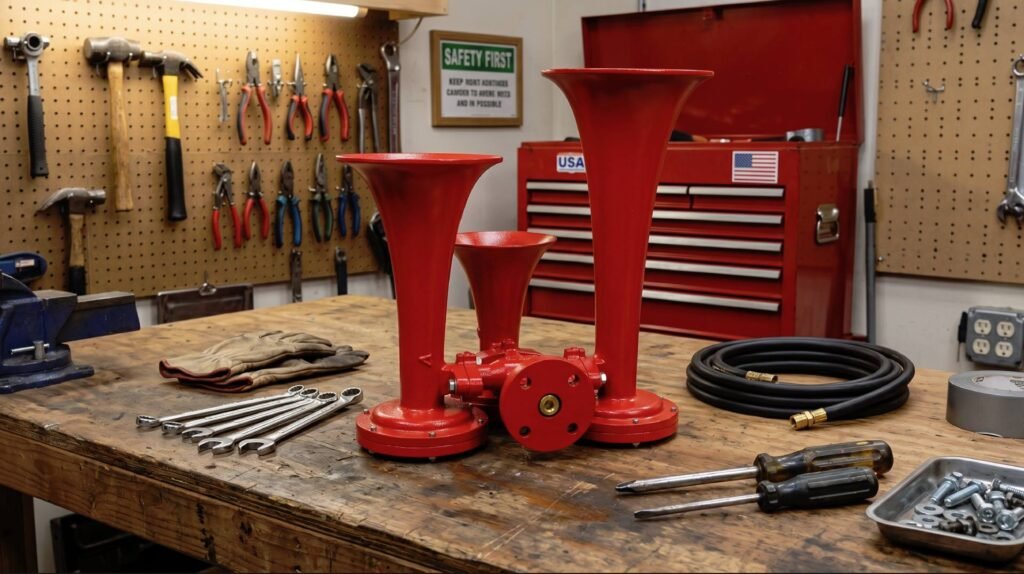 Handmade American‑made cast aluminum train horn with premium powder‑coat finish